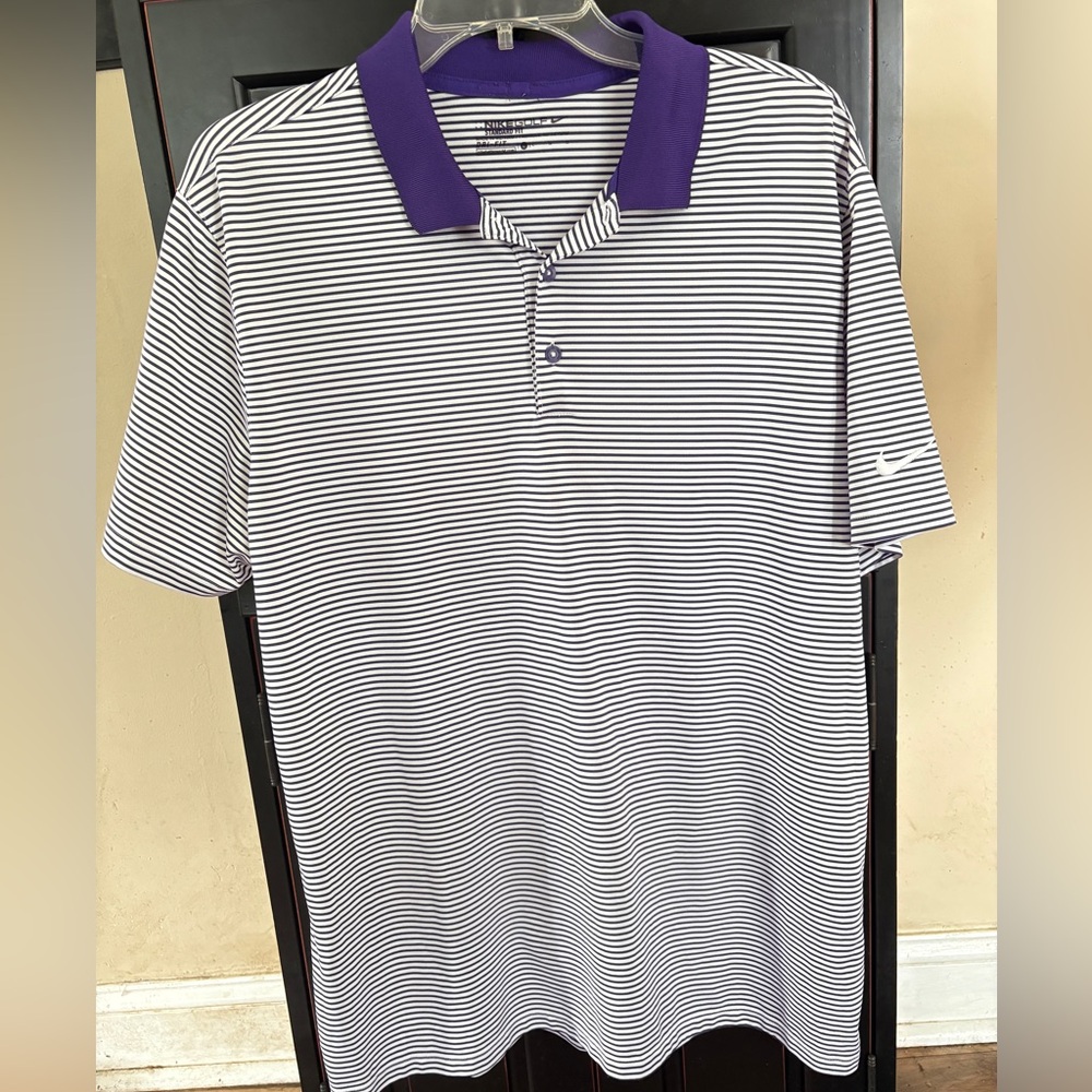 Nike Dri-fit polo shirt. Striped. Embroidered logo. Men’s large